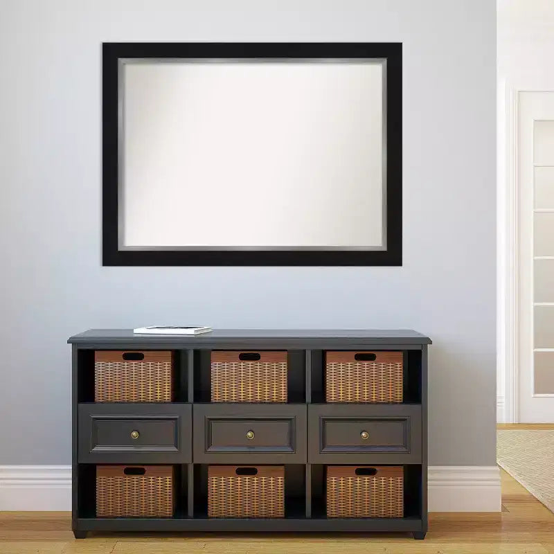 44" x 33" Non-Beveled Eva Black Silver Wall Mirror - Amanti Art