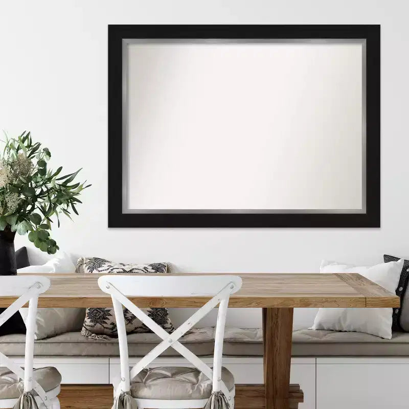 44" x 33" Non-Beveled Eva Black Silver Wall Mirror - Amanti Art