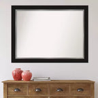 44" x 33" Non-Beveled Eva Black Silver Wall Mirror - Amanti Art