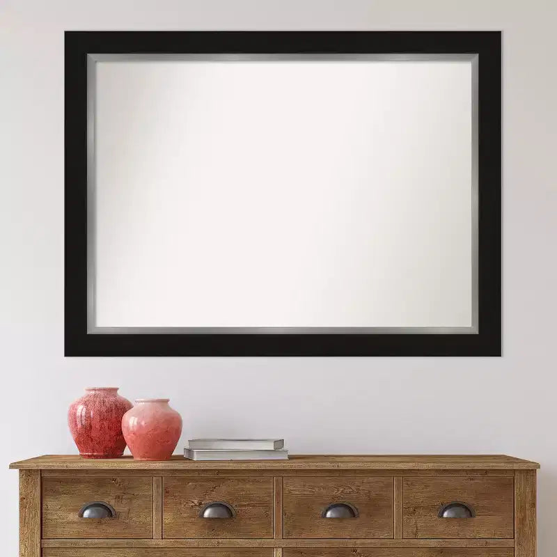 44" x 33" Non-Beveled Eva Black Silver Wall Mirror - Amanti Art