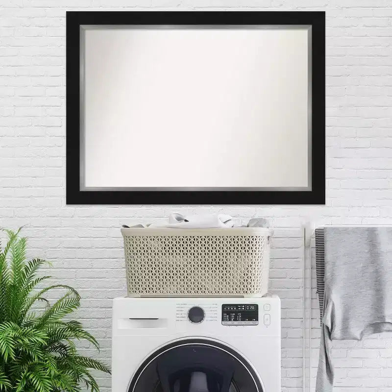 44" x 33" Non-Beveled Eva Black Silver Wall Mirror - Amanti Art