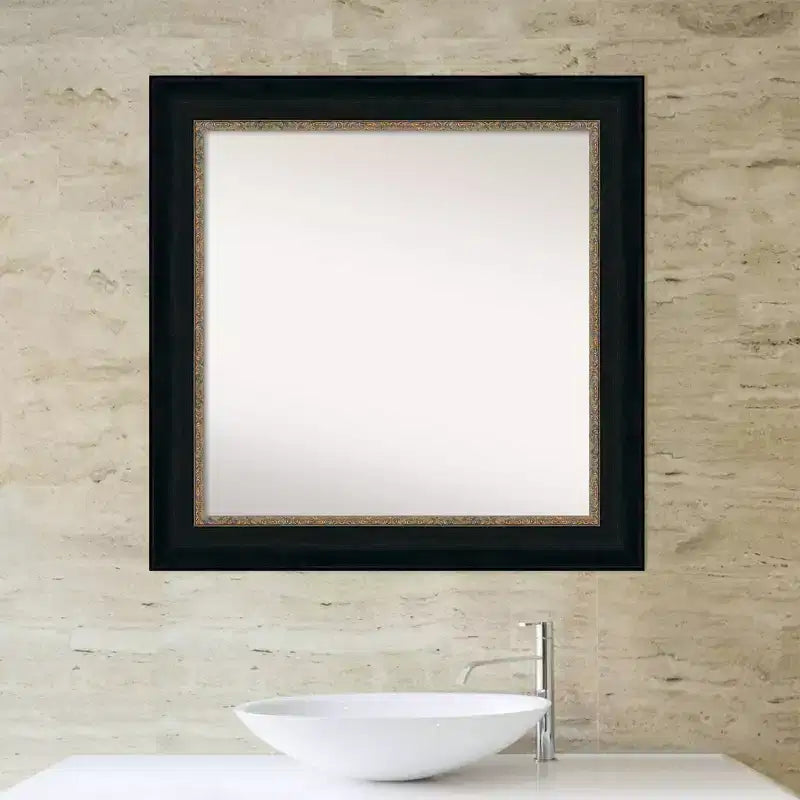 Miroir mural de salle de bain Paragon sans biseau 33" x 33" Bronze - Amanti Art : Coiffeuse carrée moderne, cadre en polystyrène, montage mural