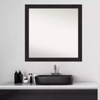 Miroir mural étroit de salle de bain 30" x 30" sans biseau, marron expresso - Amanti Art : Cadre carré moderne en polystyrène, montage mural