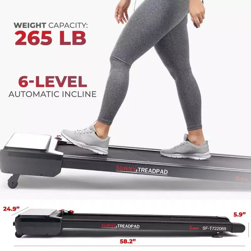 Sunny Health & Fitness Sleek Stride Smart Compact Auto Incline Treadpad Treadmill