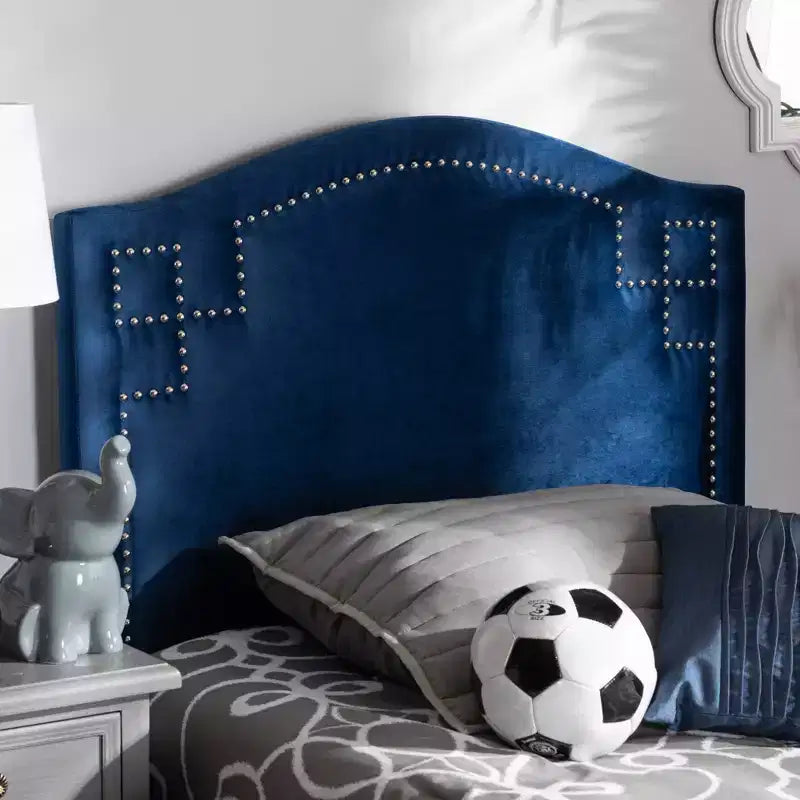 Tête de lit en velours Aubrey Baxton Studio pour enfants, jumeaux, bleu : Cadre en MDF, rembourrée, tous âges