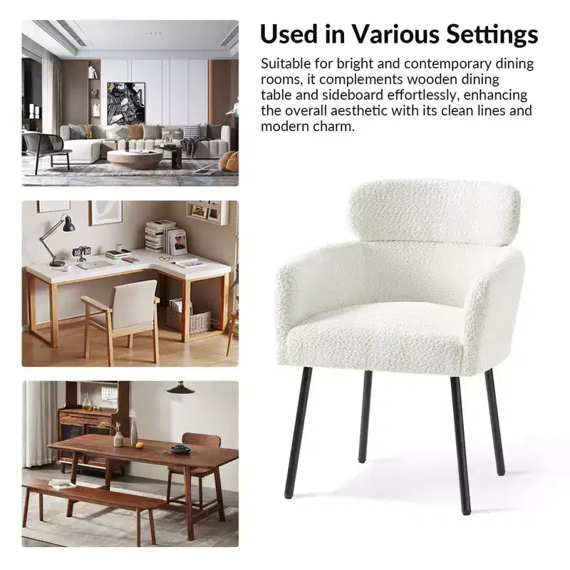 Curt Boucle Elevated Backrest Dining Chair with Metal Legs Set of 2 | Artful Living Design