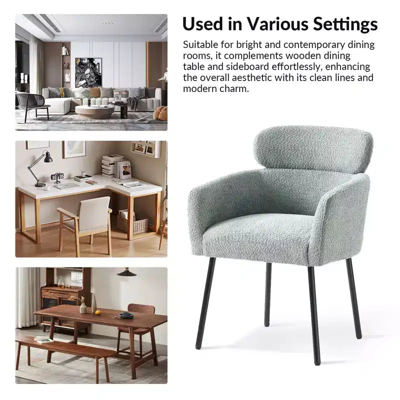 Curt Boucle Elevated Backrest Dining Chair with Metal Legs Set of 2 | Artful Living Design