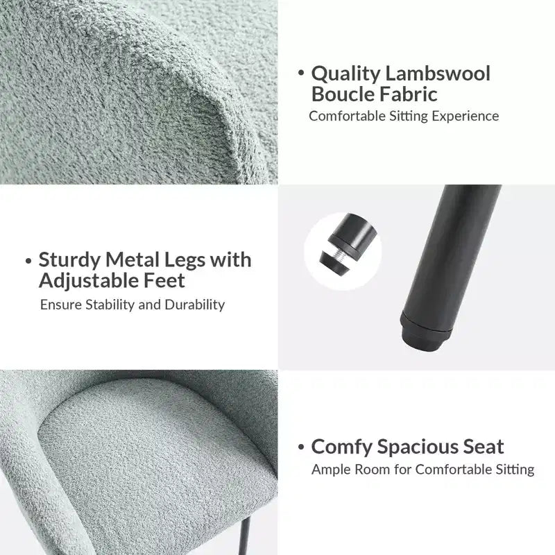 Curt Boucle Elevated Backrest Dining Chair with Metal Legs Set of 2 | Artful Living Design