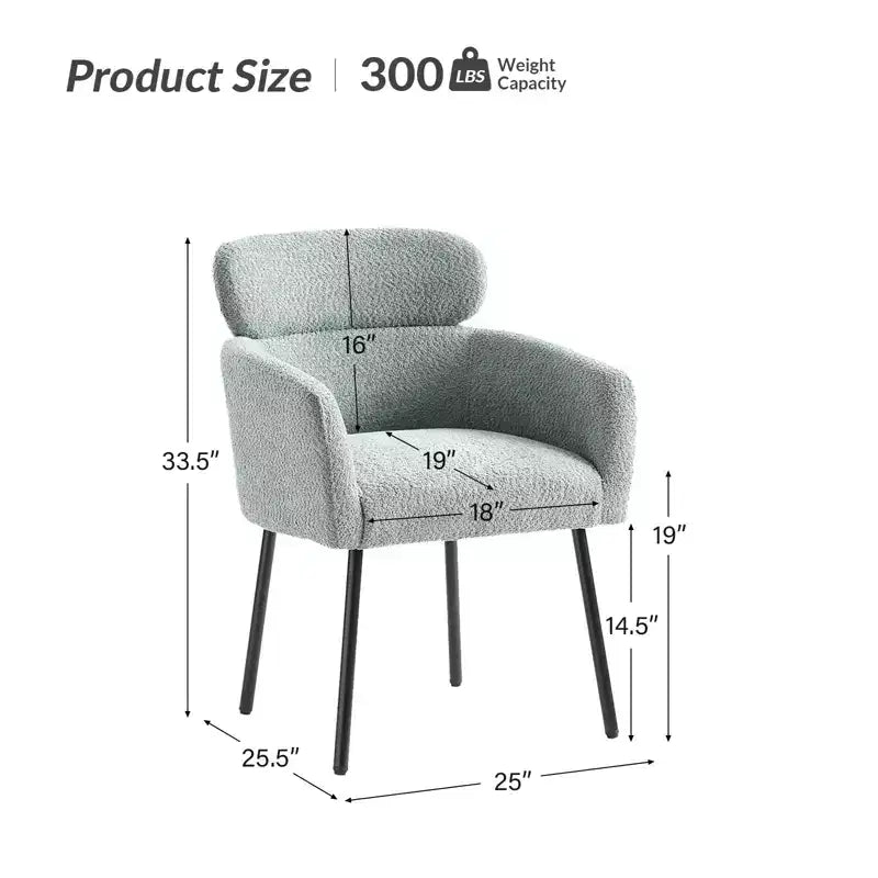 Curt Boucle Elevated Backrest Dining Chair with Metal Legs Set of 2 | Artful Living Design