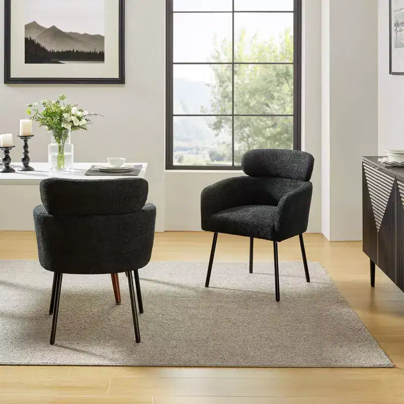 Curt Boucle Elevated Backrest Dining Chair with Metal Legs Set of 2 | Artful Living Design