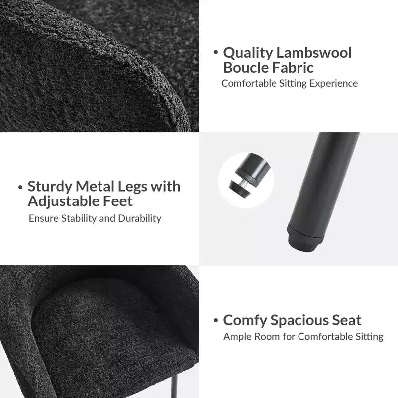 Curt Boucle Elevated Backrest Dining Chair with Metal Legs Set of 2 | Artful Living Design