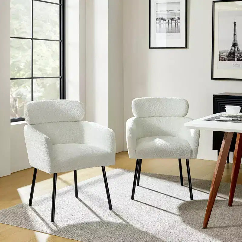 Curt Boucle Elevated Backrest Dining Chair with Metal Legs Set of 2 | Artful Living Design