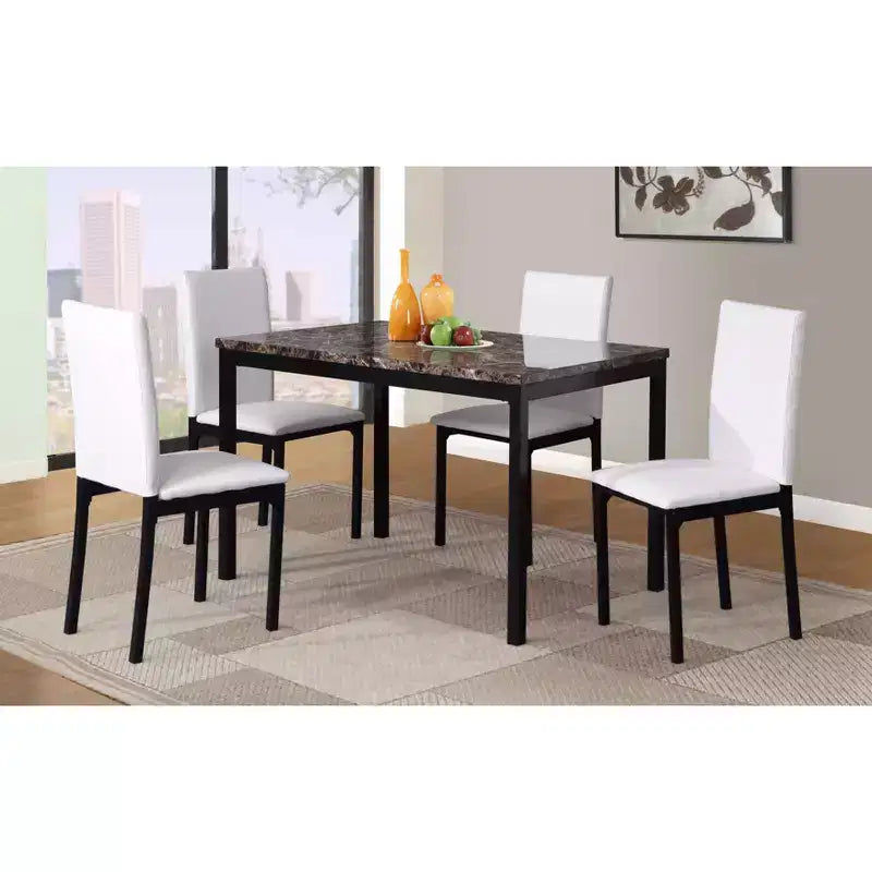 Roundhill Furniture Noyes Faux Leather Seat Metal Frame Dining Chairs , White, Set of 4