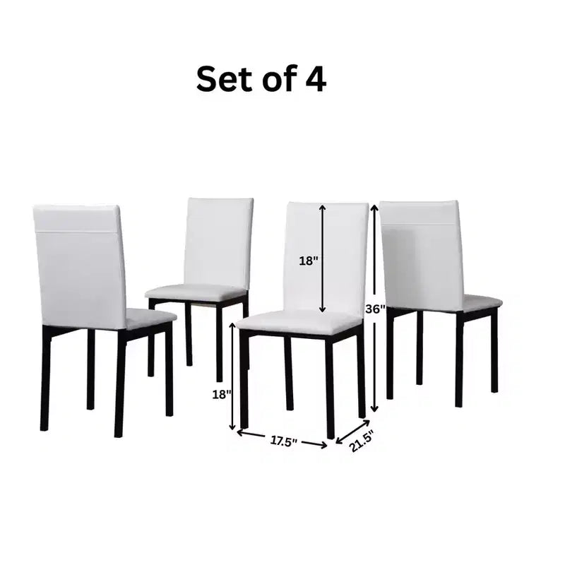 Roundhill Furniture Noyes Faux Leather Seat Metal Frame Dining Chairs , White, Set of 4
