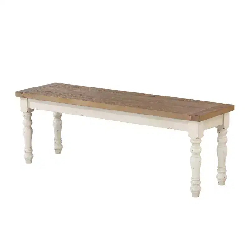 Banc de salle à manger bicolore en bois Prato de Roundhill Furniture, blanc antique et chêne vieilli