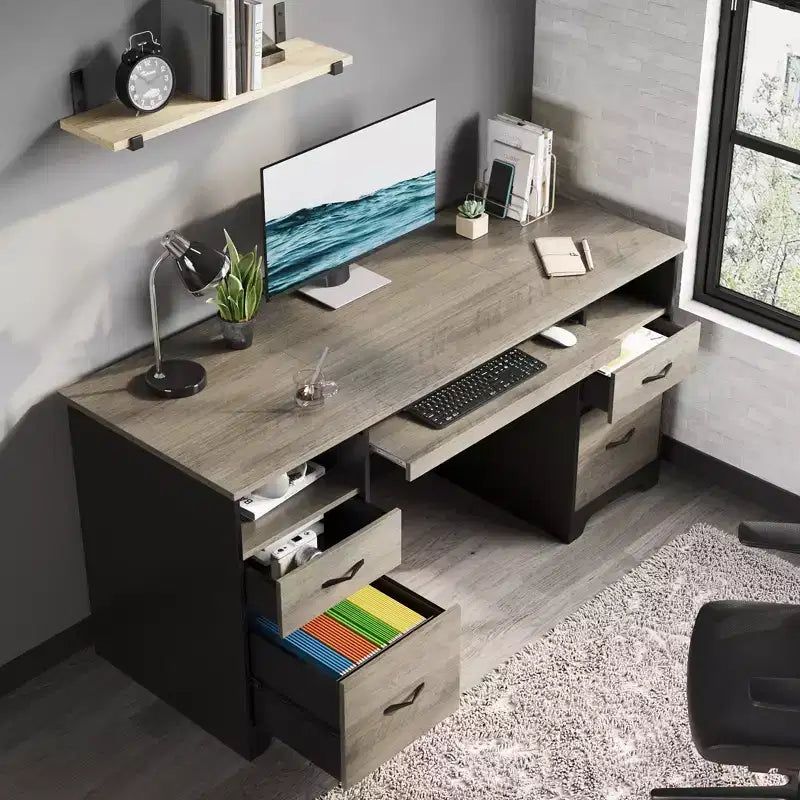 Bestier 59 Computer Desk with 4 Drawers, Office Executive Desk with File Drawer, Keyboard Tray for Home Office