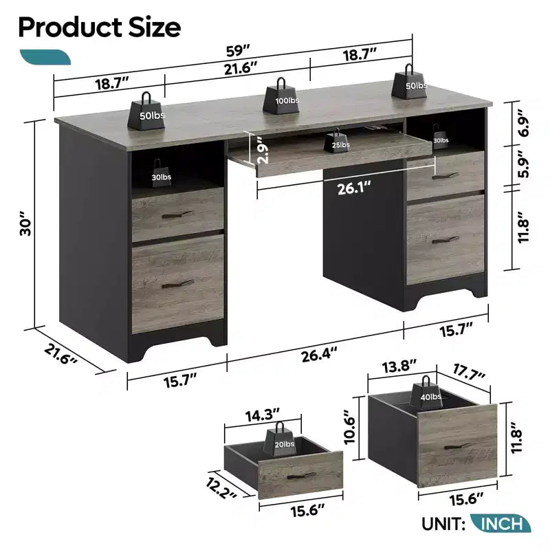 Bestier 59 Computer Desk with 4 Drawers, Office Executive Desk with File Drawer, Keyboard Tray for Home Office
