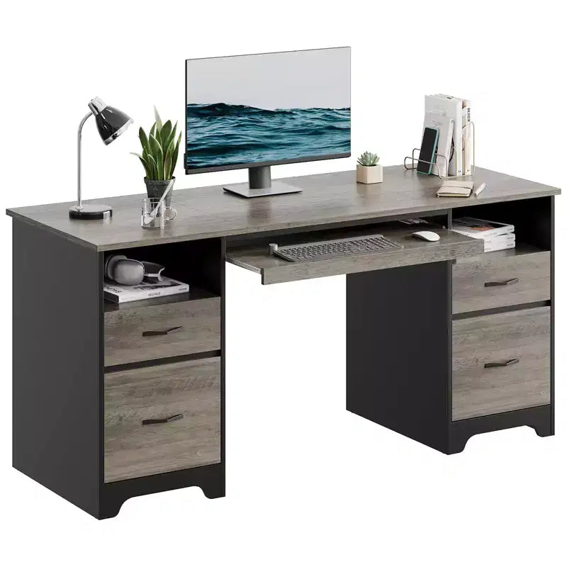 Bestier 59 Computer Desk with 4 Drawers, Office Executive Desk with File Drawer, Keyboard Tray for Home Office
