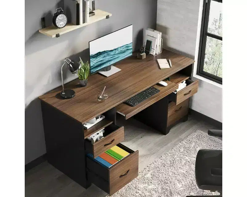 Bestier 59 Computer Desk with 4 Drawers, Office Executive Desk with File Drawer, Keyboard Tray for Home Office