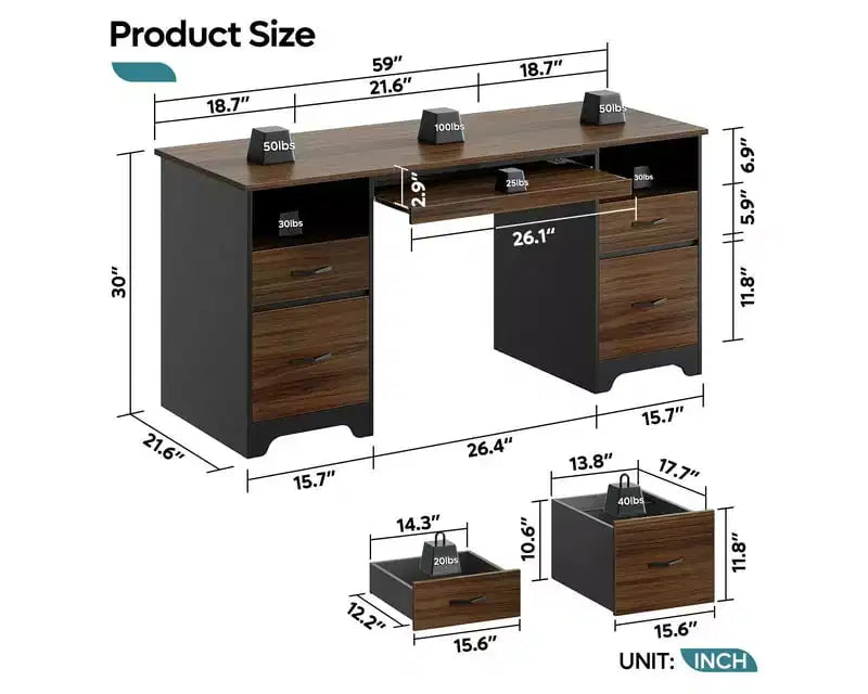 Bestier 59 Computer Desk with 4 Drawers, Office Executive Desk with File Drawer, Keyboard Tray for Home Office