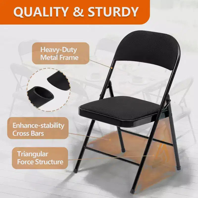 SUGIFT Black Padded Fabric Folding Chair Set of 4
