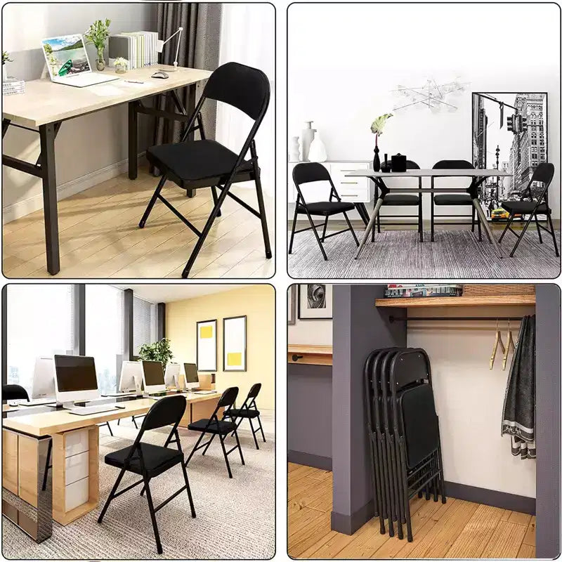 SUGIFT Black Padded Fabric Folding Chair Set of 4