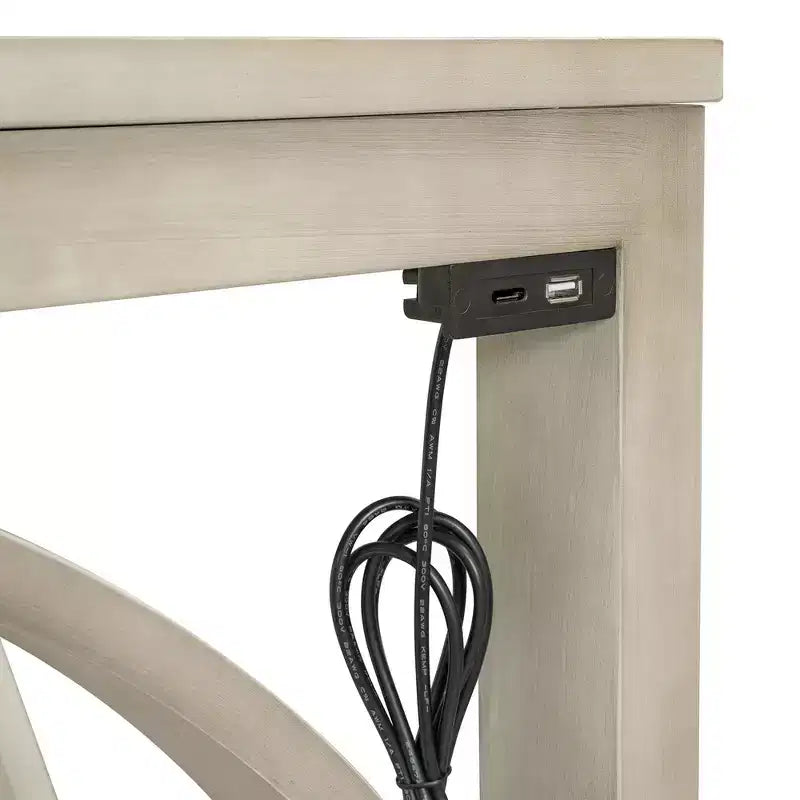 Whisen Farmhouse 3-Piece Counter Height Dining Table Set with USB Port and Upholstered Stools
