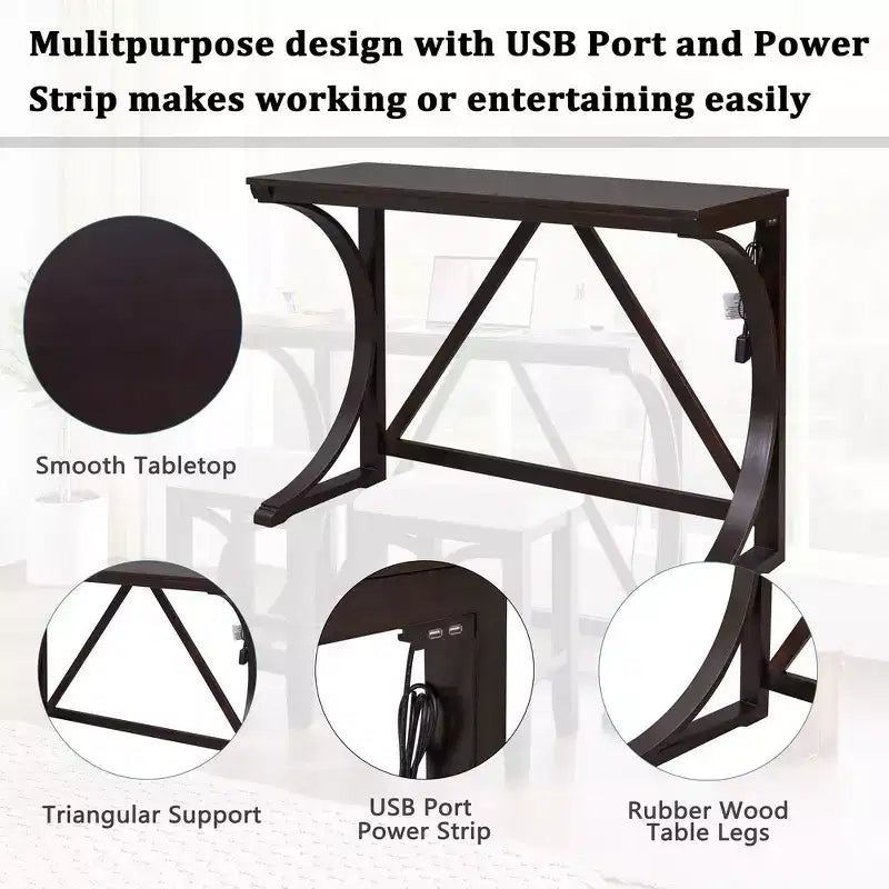 Whisen Farmhouse 3-Piece Counter Height Dining Table Set with USB Port and Upholstered Stools