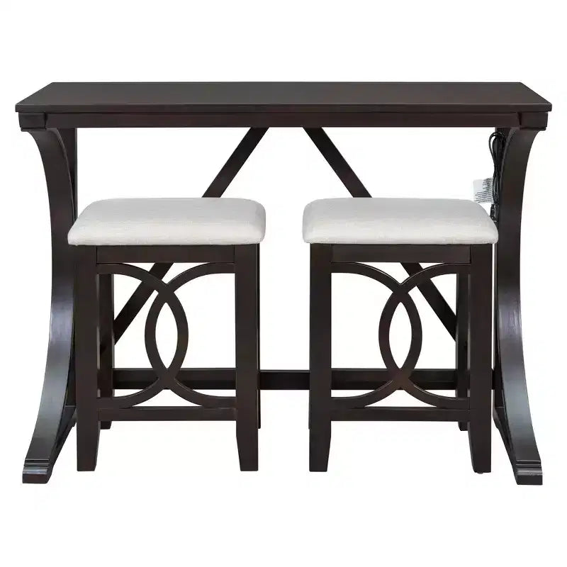 Whisen Farmhouse 3-Piece Counter Height Dining Table Set with USB Port and Upholstered Stools