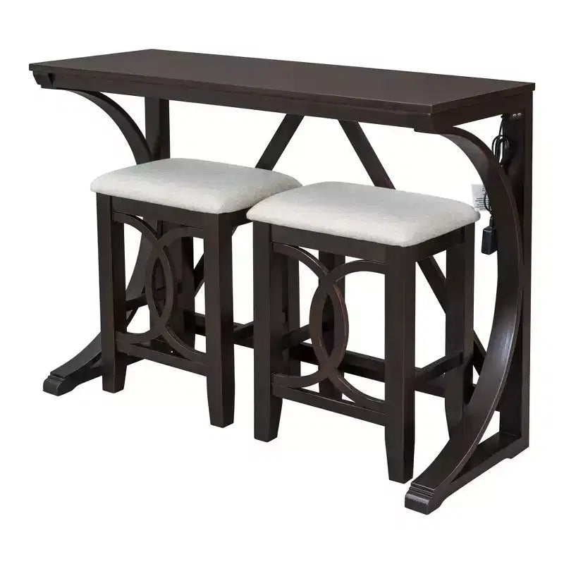 Whisen Farmhouse 3-Piece Counter Height Dining Table Set with USB Port and Upholstered Stools