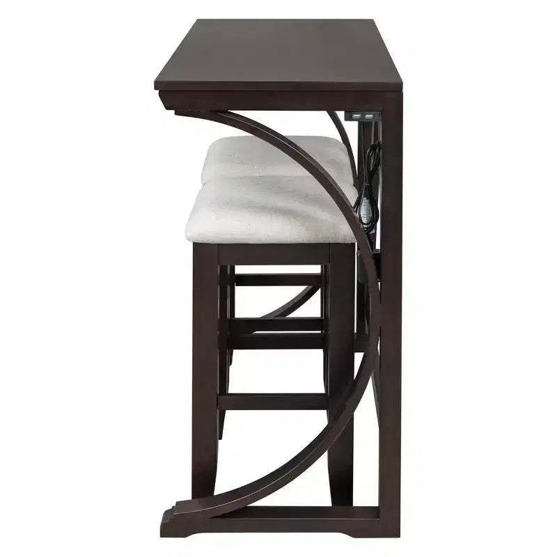 Whisen Farmhouse 3-Piece Counter Height Dining Table Set with USB Port and Upholstered Stools