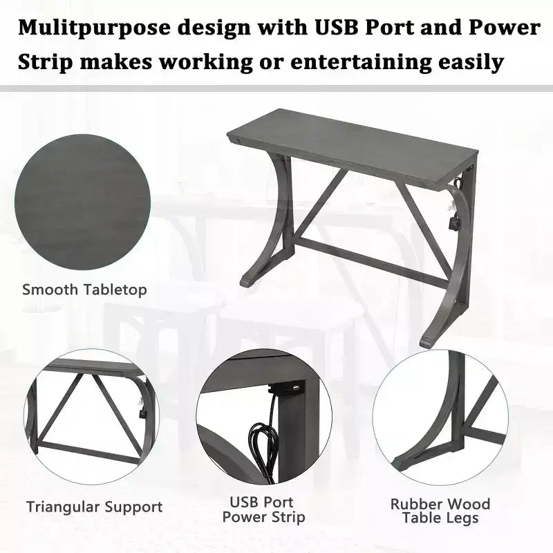 Whisen Farmhouse 3-Piece Counter Height Dining Table Set with USB Port and Upholstered Stools