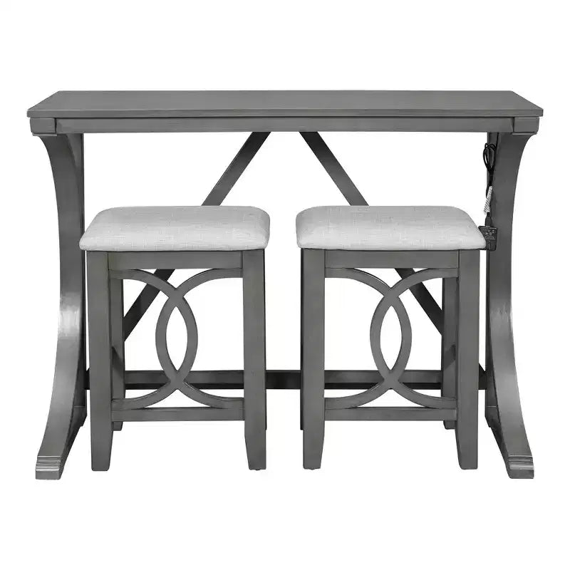 Whisen Farmhouse 3-Piece Counter Height Dining Table Set with USB Port and Upholstered Stools