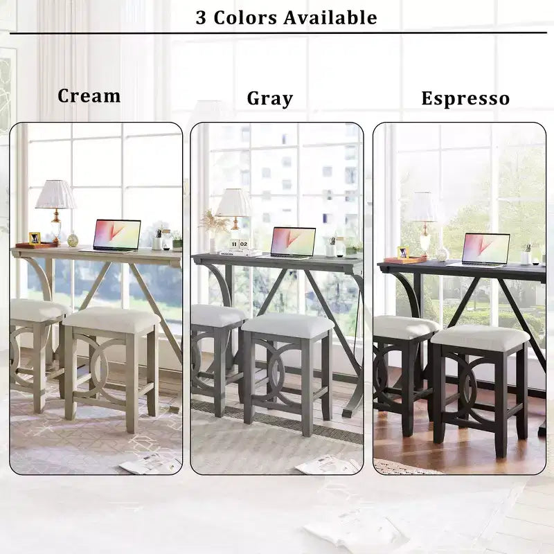 Whisen Farmhouse 3-Piece Counter Height Dining Table Set with USB Port and Upholstered Stools