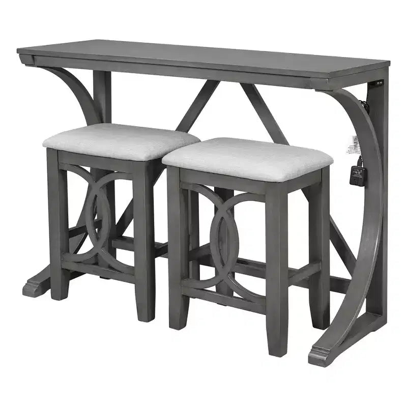 Whisen Farmhouse 3-Piece Counter Height Dining Table Set with USB Port and Upholstered Stools