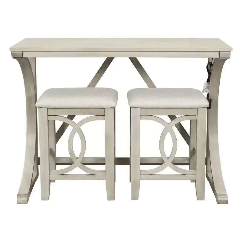 Whisen Farmhouse 3-Piece Counter Height Dining Table Set with USB Port and Upholstered Stools