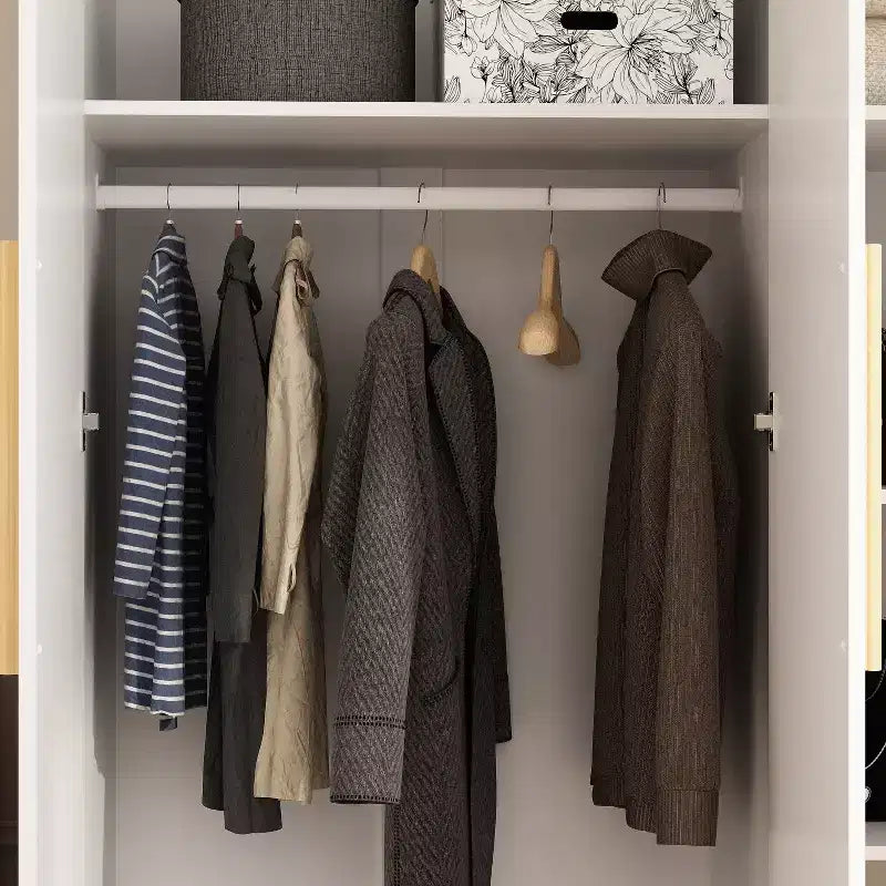 Famapy Armoire 3 Portes Organiseur Vêtements Poignée Bois Armoire