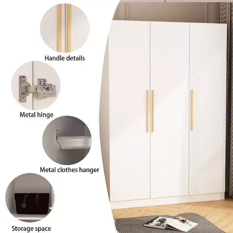 Famapy Armoire 3 Portes Organiseur Vêtements Poignée Bois Armoire
