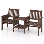 Causeuse d'extérieur Costway en bois de sapin avec table d'appoint à 2 niveaux et trou pour parasol de 5 cm marron/blanc