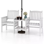Causeuse d'extérieur Costway en bois de sapin avec table d'appoint à 2 niveaux et trou pour parasol de 5 cm marron/blanc