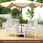 Causeuse d'extérieur Costway en bois de sapin avec table d'appoint à 2 niveaux et trou pour parasol de 5 cm marron/blanc