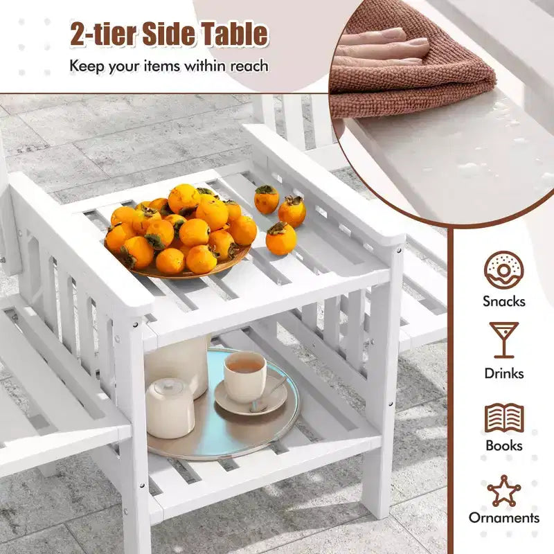 Causeuse d'extérieur Costway en bois de sapin avec table d'appoint à 2 niveaux et trou pour parasol de 5 cm marron/blanc