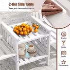 Causeuse d'extérieur Costway en bois de sapin avec table d'appoint à 2 niveaux et trou pour parasol de 5 cm marron/blanc