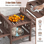 Causeuse d'extérieur Costway en bois de sapin avec table d'appoint à 2 niveaux et trou pour parasol de 5 cm marron/blanc