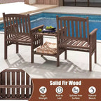 Causeuse d'extérieur Costway en bois de sapin avec table d'appoint à 2 niveaux et trou pour parasol de 5 cm marron/blanc