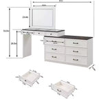 69 coiffeuses avec plateau en verre et miroir LED, table de maquillage style ferme avec 9 tiroirs, coiffeuse rustique pour chambre à coucher