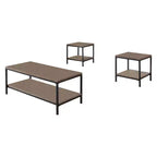 Kings Brand Furniture Helder - Ensemble de 3 tables d'appoint avec finition bois gris/structure en métal noir, table basse et 2 tables d'appoint