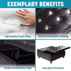 Home Imports Emporium 35 Air Leather Tufted Lift-Top Ottoman  Large Square Storage Coffee Table, Footrest Stool & Toy Organizer