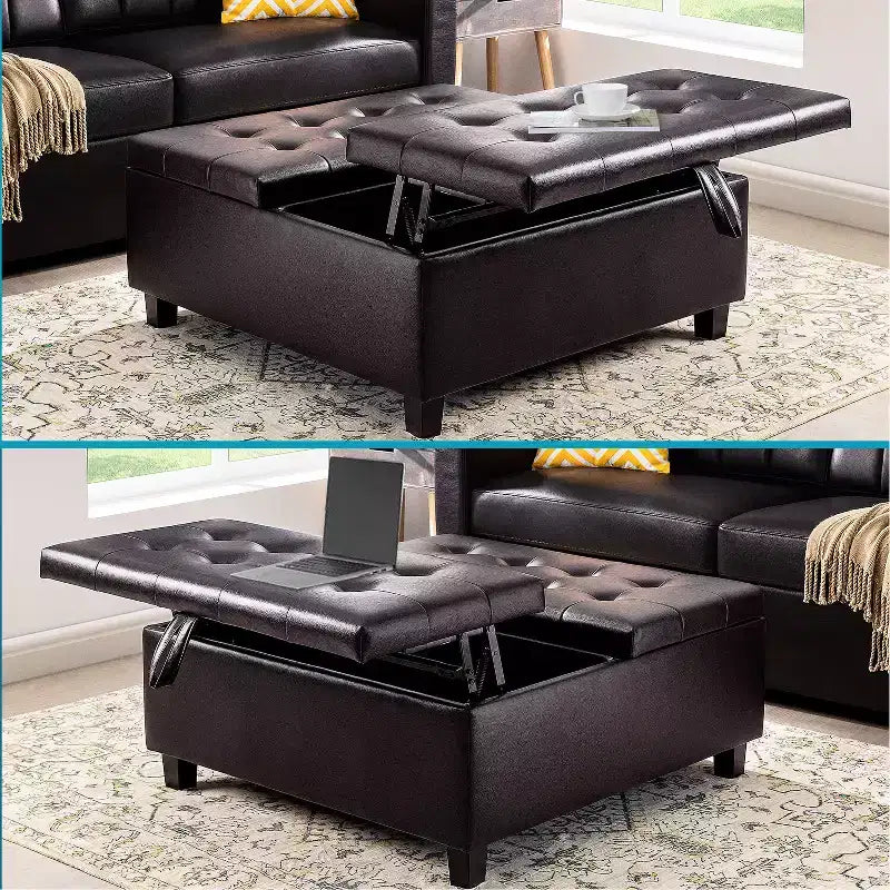 Home Imports Emporium 35 Air Leather Tufted Lift-Top Ottoman  Large Square Storage Coffee Table, Footrest Stool & Toy Organizer