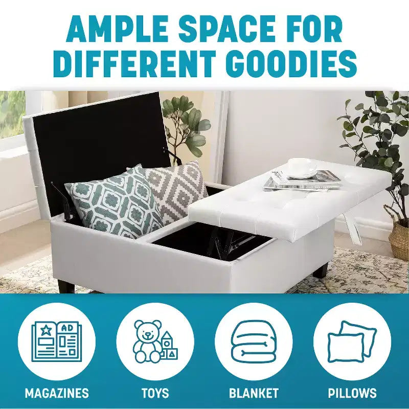 Home Imports Emporium 35 Air Leather Tufted Lift-Top Ottoman  Large Square Storage Coffee Table, Footrest Stool & Toy Organizer